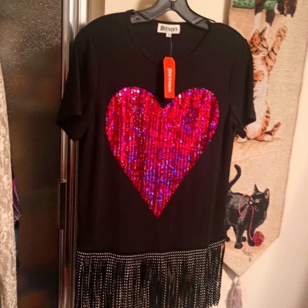 Desigual Black Shirt with Pink Heart By Pesion Size S